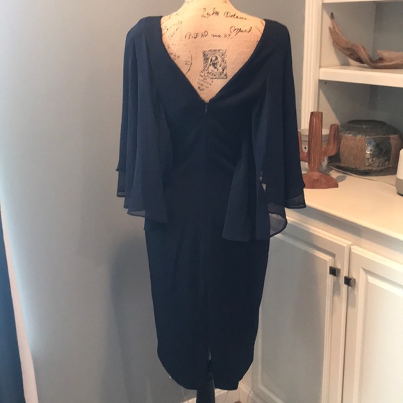 Navy Fitted Dress W/ Flowy Sleeves - Picture 4 of 5